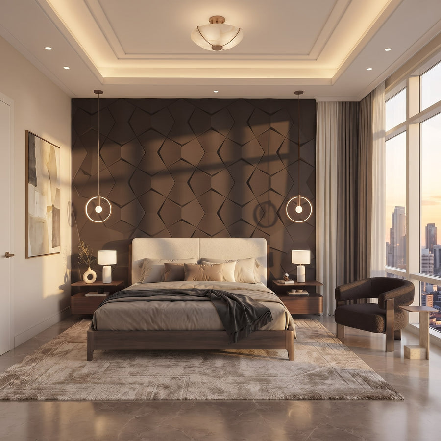 Bowtie Geometric 3D Leather Wall Panel in Dark Brown