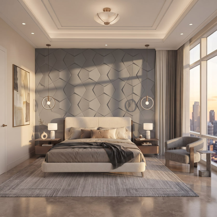 Bowtie Geometric 3D Leather Wall Panel in Grey