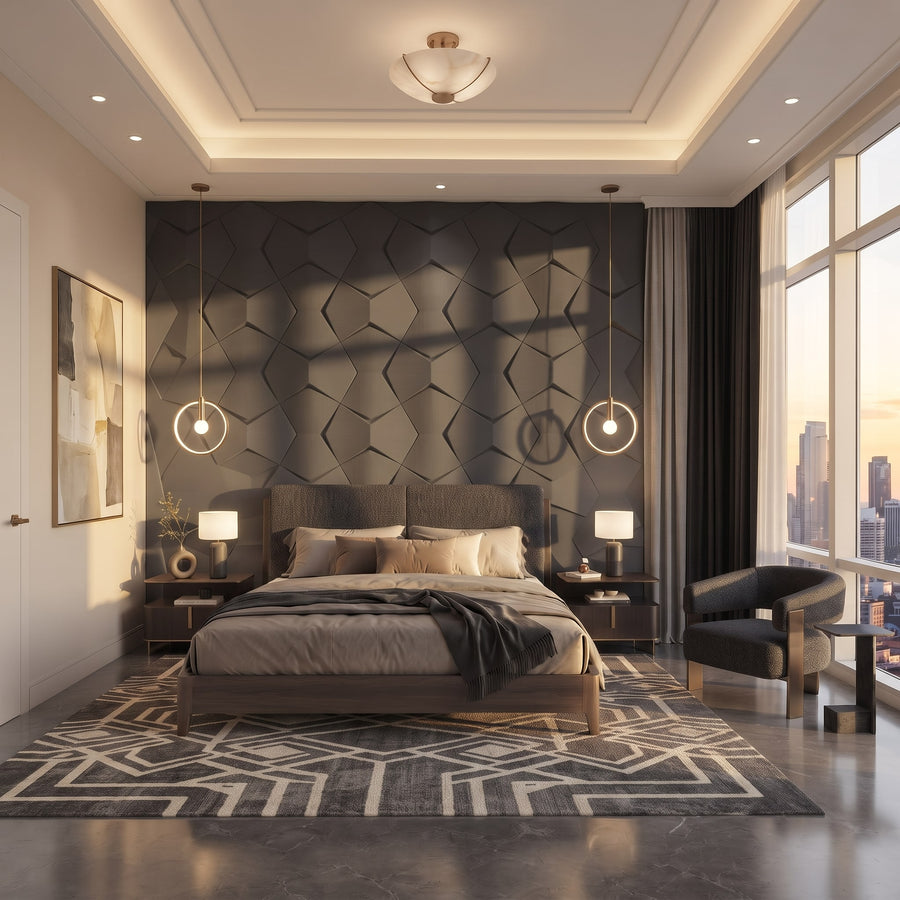Bowtie Geometric 3D Leather Wall Panel in Charcoal Grey