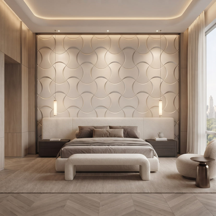 Coco Geometric 3D Leather Wall Panel in Classic White
