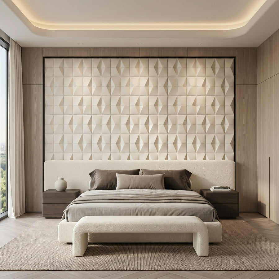 Flawless Square 3D Leather Wall Panel in Classic White