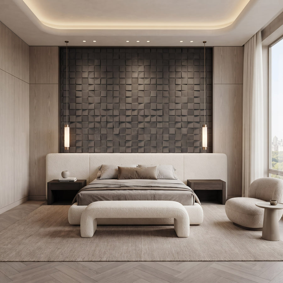 Ubiquitous Square 3D Leather Wall Panel in Charcoal Grey