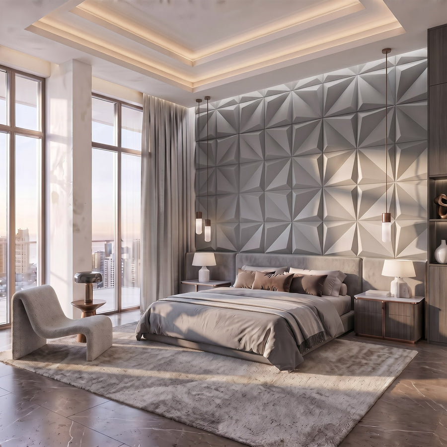 Leaves Square 3D Leather Wall Panel in Grey