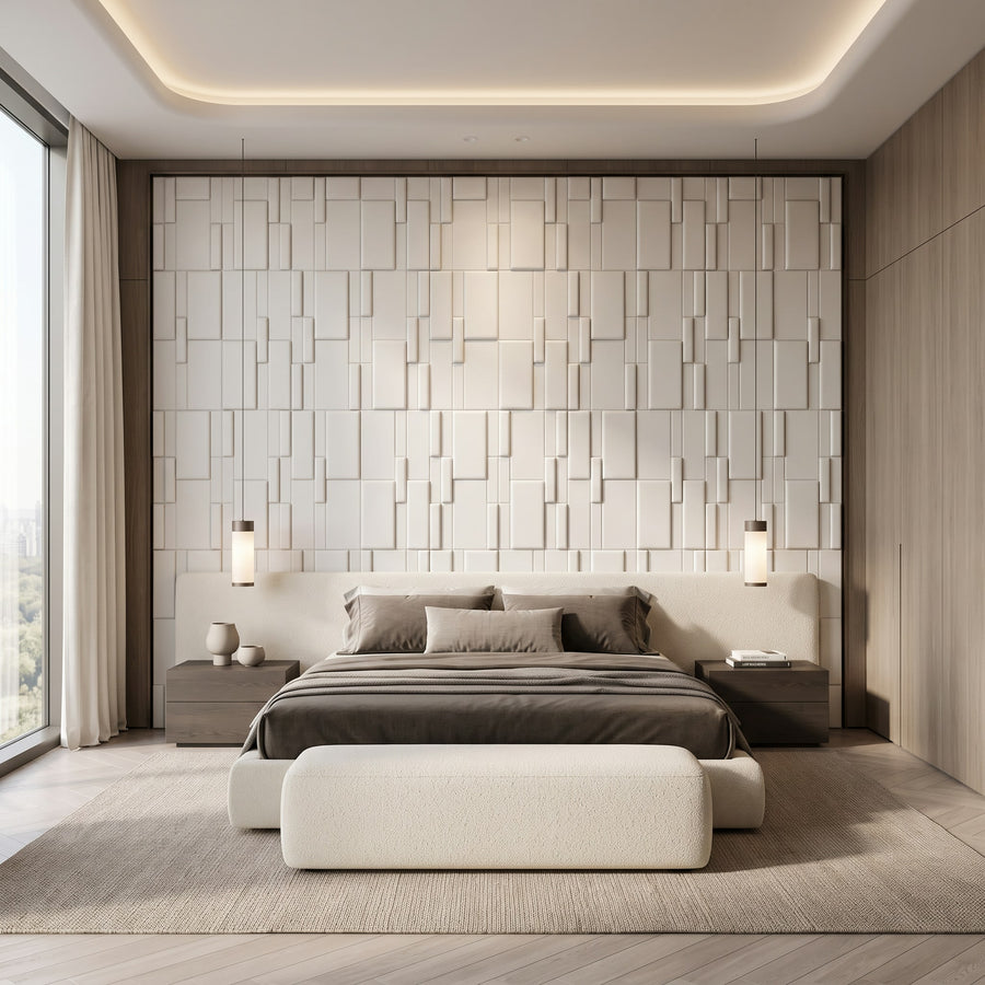 Flux Square 3D Leather Wall Panel in Classic White