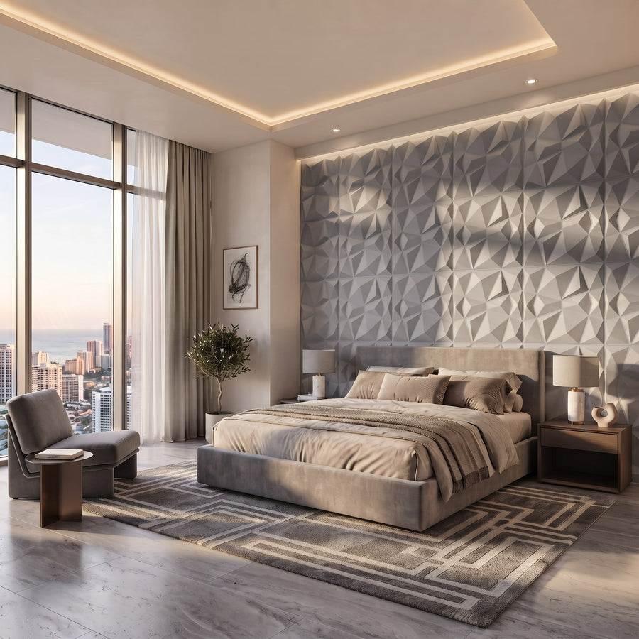 Diamond Fever Square 3D Leather Wall Panel in Grey