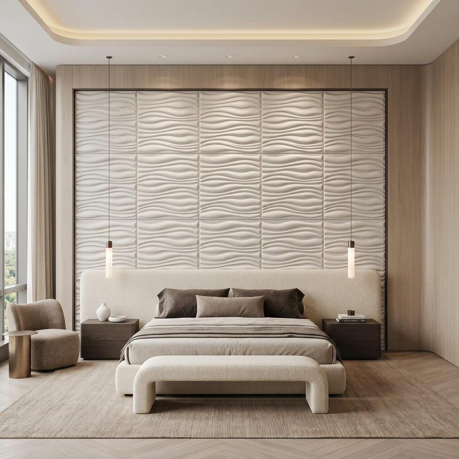 Gnarly Square 3D Leather Wall Panel in Classic White