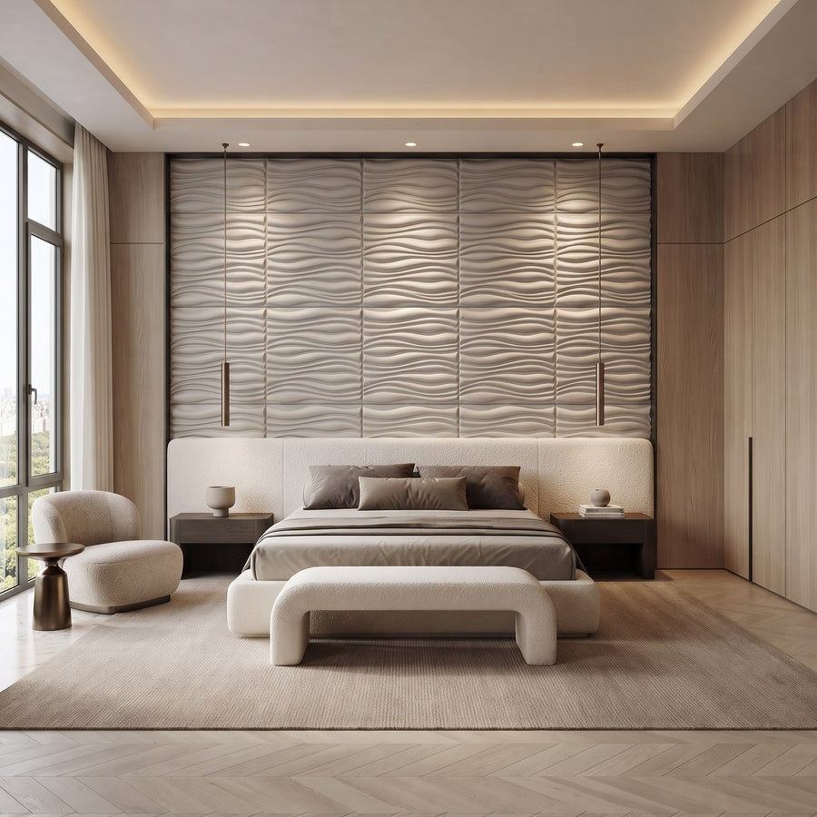 Gnarly Square 3D Leather Wall Panel in Light Grey