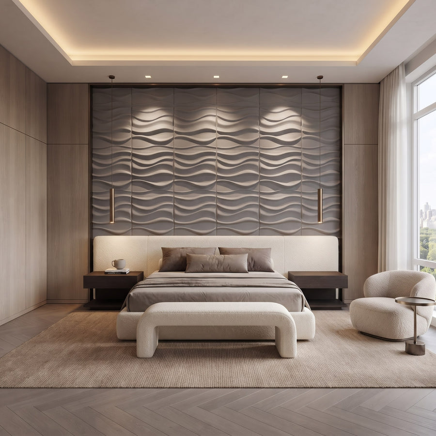 River Square 3D Leather Wall Panel in Grey