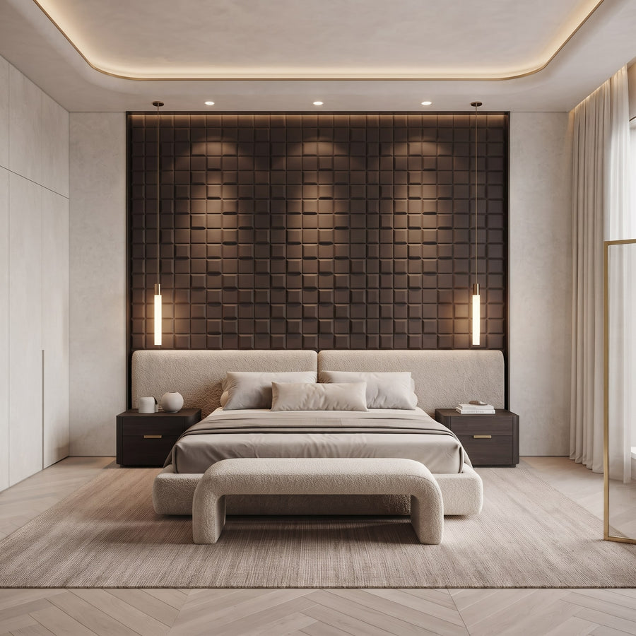 Tetris Square 3D Leather Wall Panel in Dark Brown