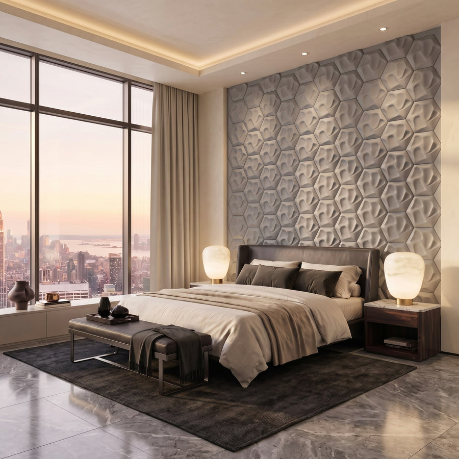 Speck Hexagon 3D Leather Wall Panel in Grey