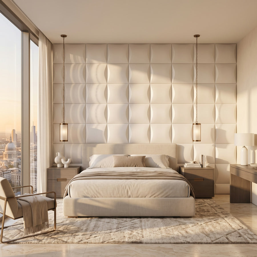 Sahara Square 3D Wall Panel in Beige White
