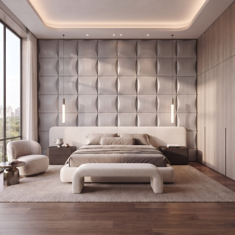 Sahara Square 3D Wall Panel in Light Grey