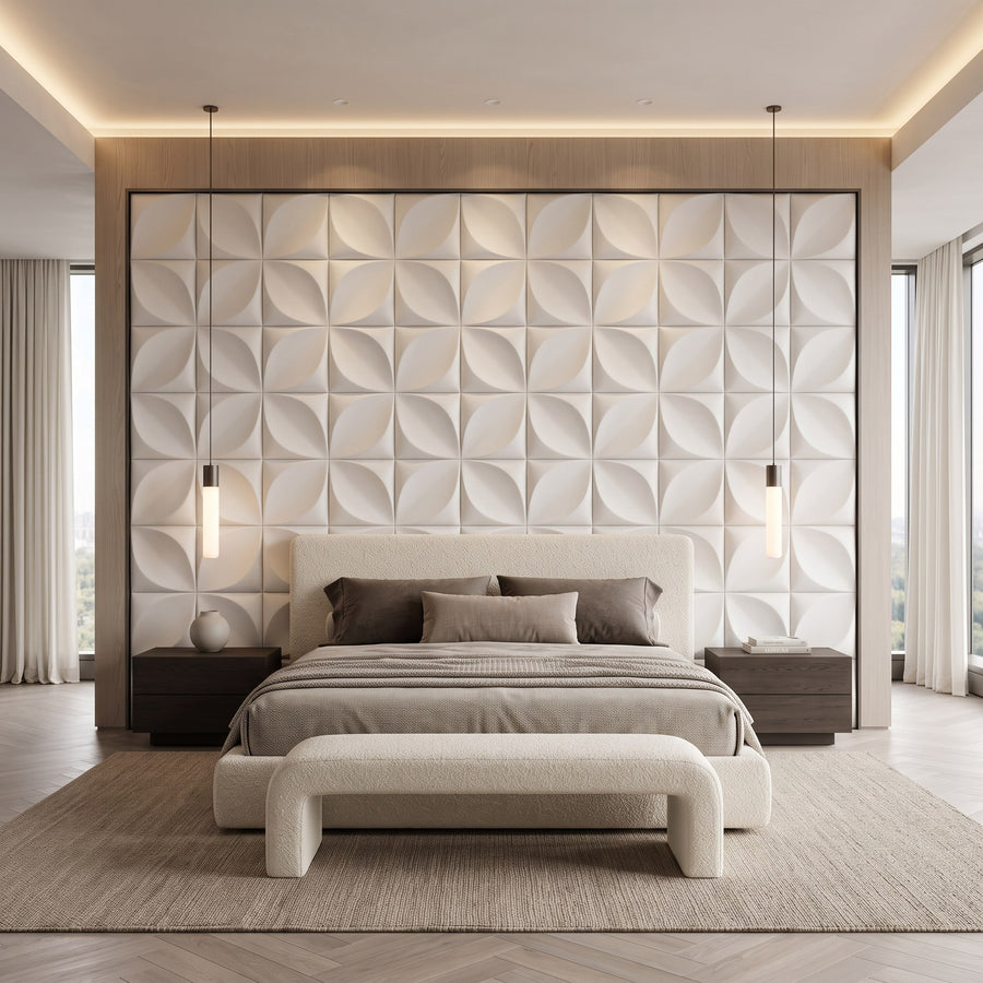Florapod Square 3D Leather Wall Panel in Classic White