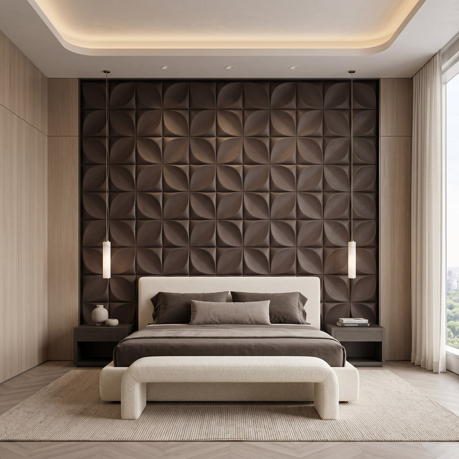 Florapod Square 3D Leather Wall Panel in Dark Brown
