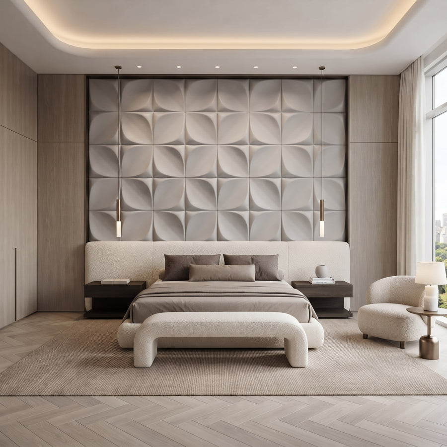 Florapod Square 3D Leather Wall Panel in Light Grey