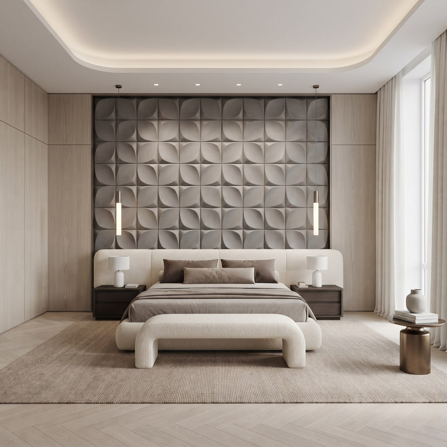 Florapod Square 3D Leather Wall Panel in Grey