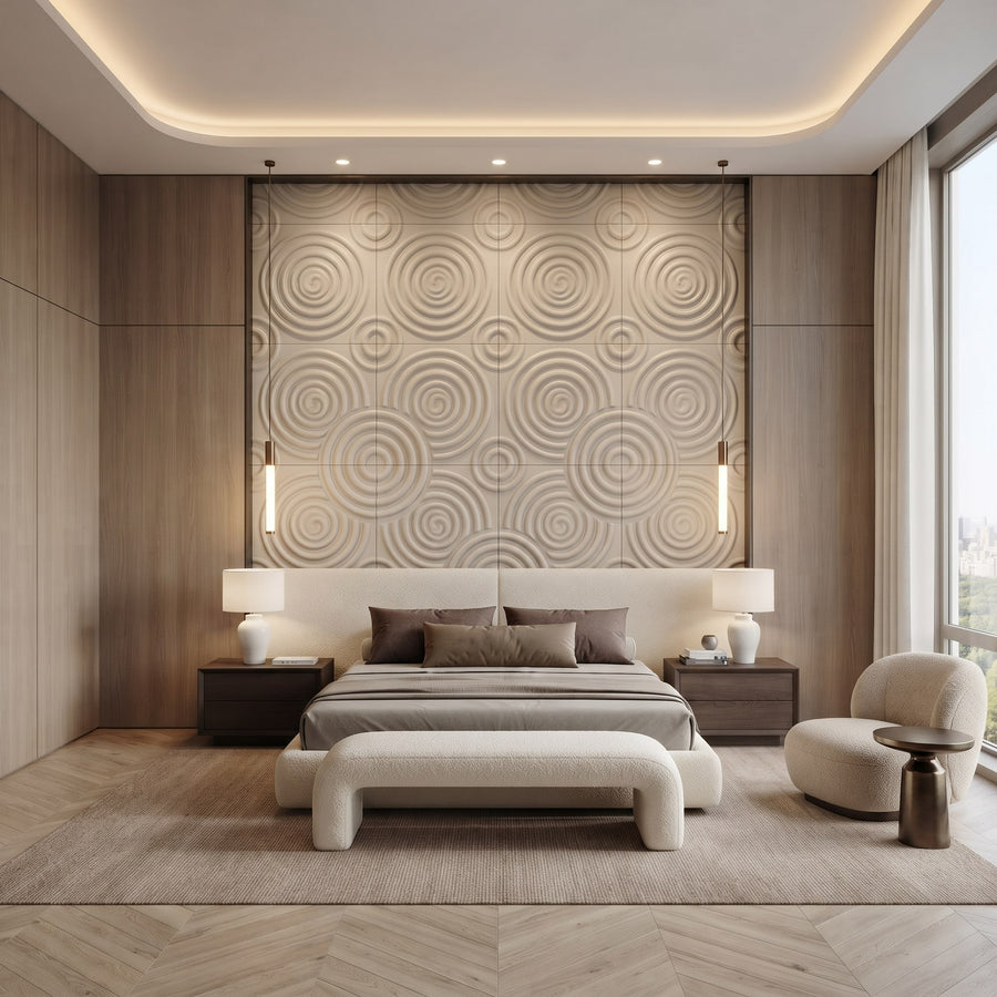 Hypnotized Square 3D Leather Wall Panel in Beige White