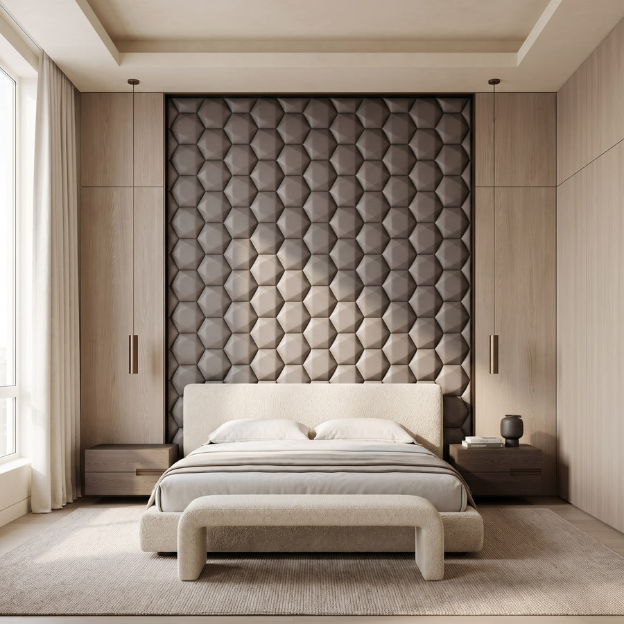 Trapezoid Hexagon 3D Leather Wall Panel in Grey