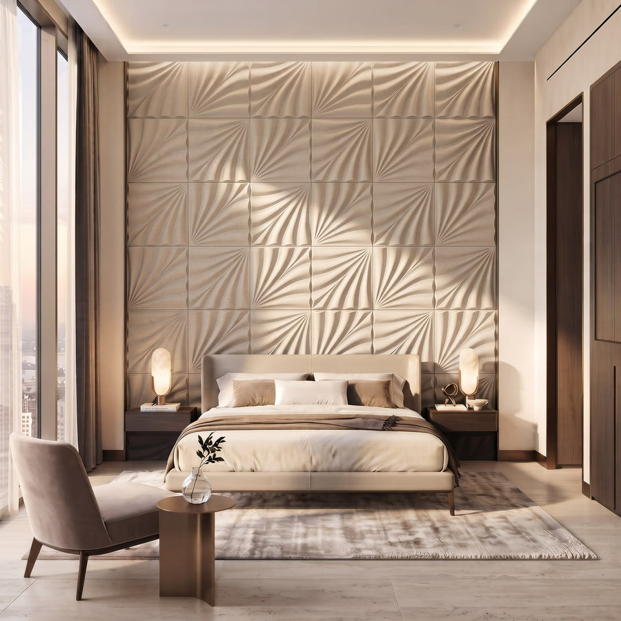 Rays Square 3D Leather Wall Panel in Beige White