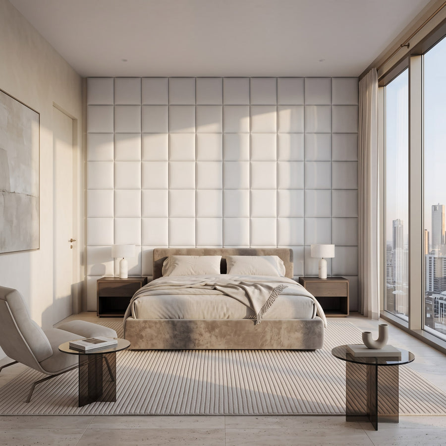 Cubed Vera 3D Leather Wall Panel in Classic White