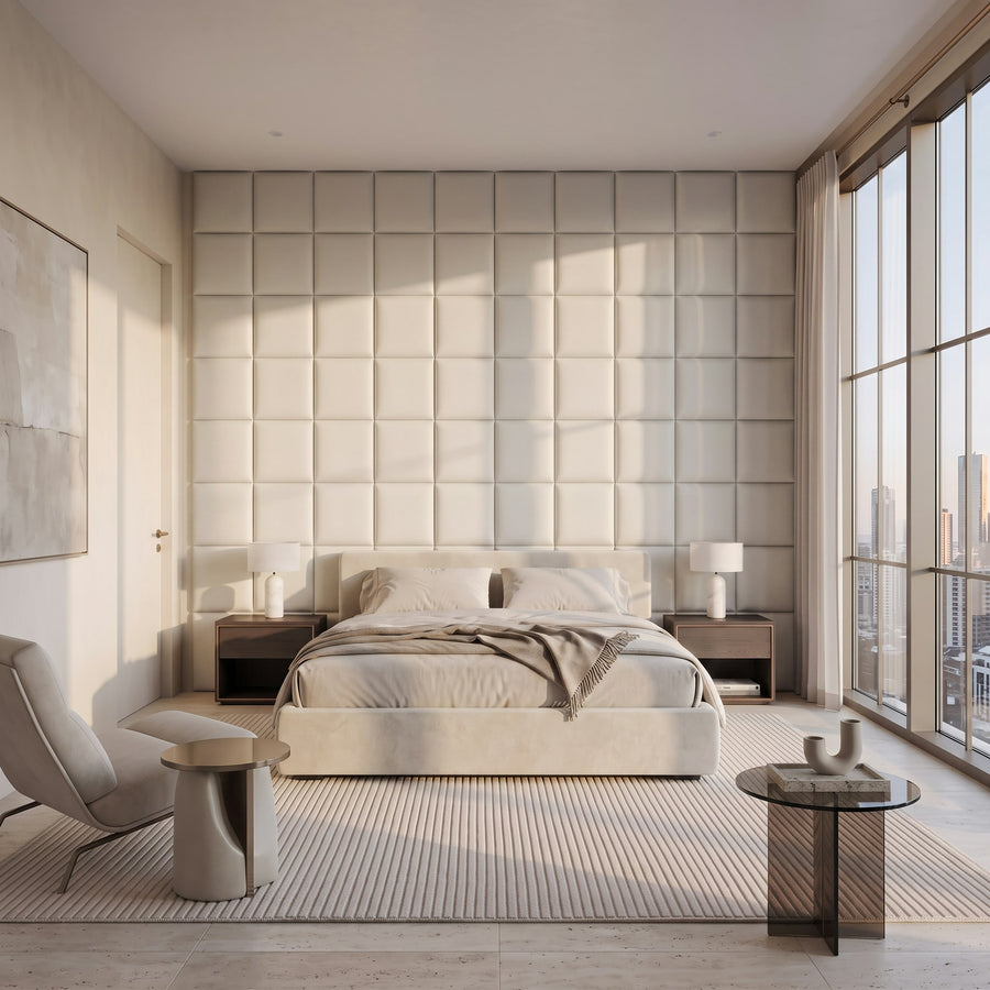 Cubed Vera 3D Leather Wall Panel in Beige White
