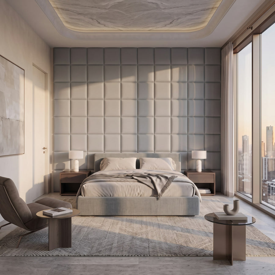 Cubed Vera 3D Leather Wall Panel in Grey