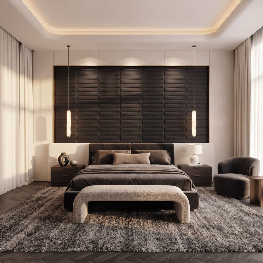 Illusory Square 3D Leather Wall Panel in Black