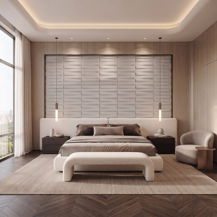 Illusory Square 3D Leather Wall Panel in Light Grey