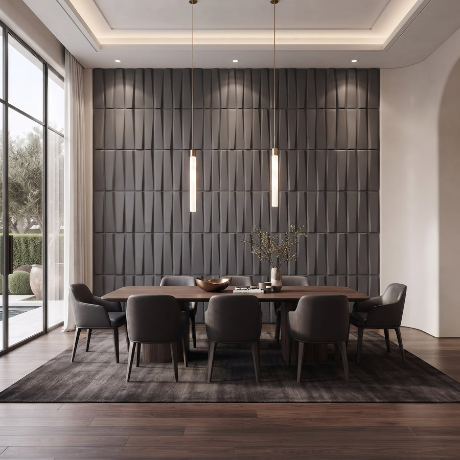 Illusory Square 3D Leather Wall Panel in Charcoal Grey