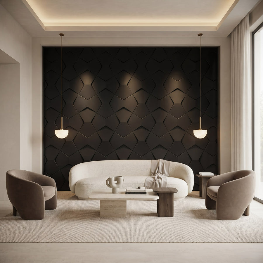 Bowtie Geometric 3D Leather Wall Panel in Black