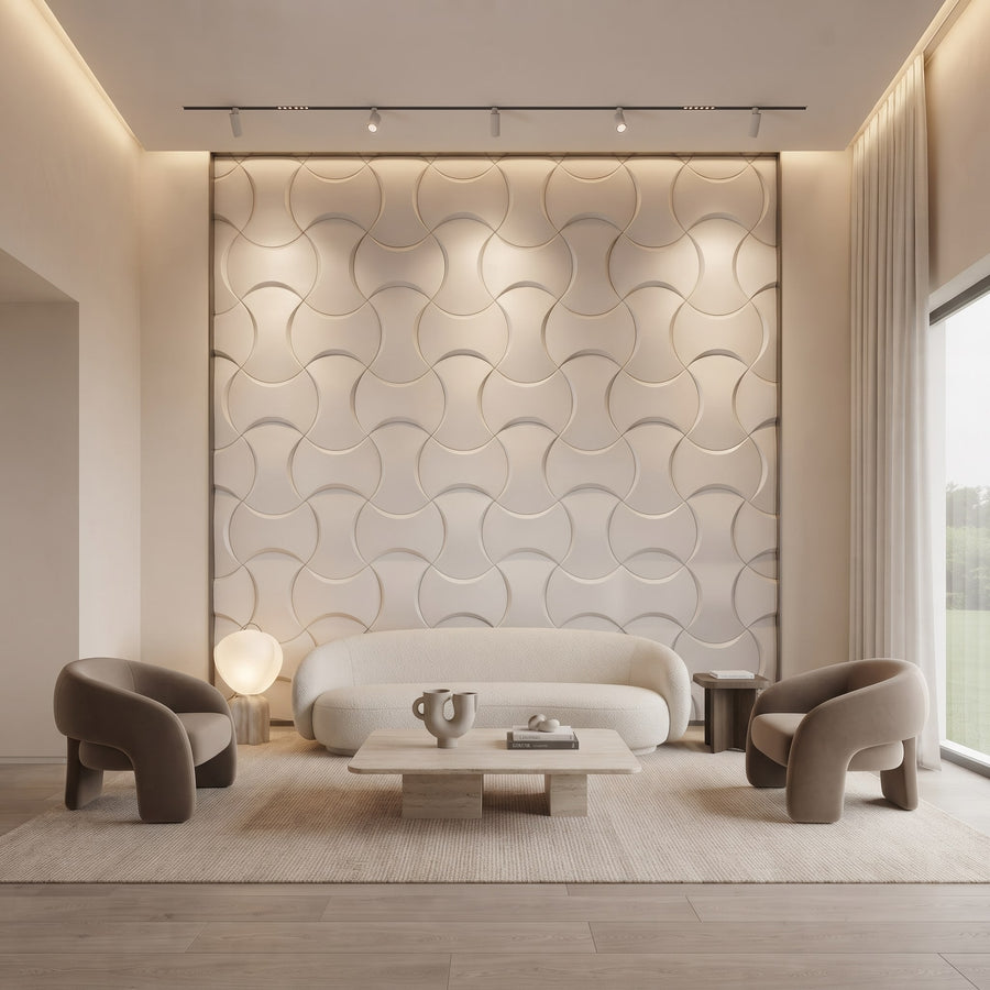 Coco Geometric 3D Leather Wall Panel in Classic White