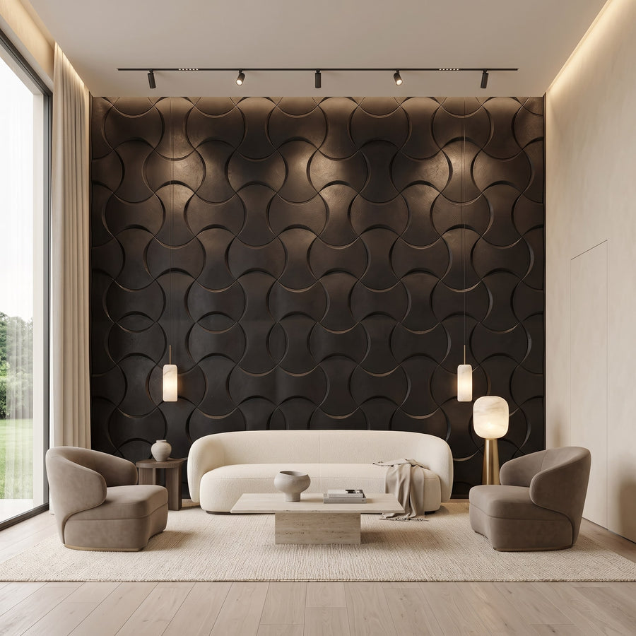 Coco Geometric 3D Leather Wall Panel in Black