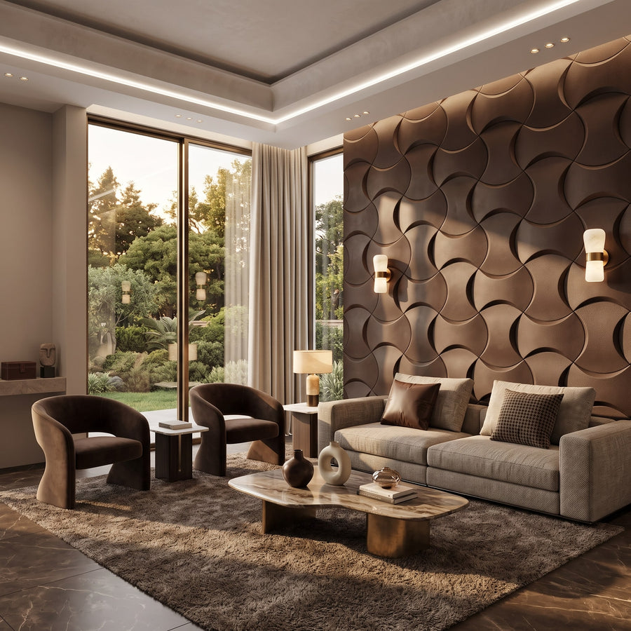Coco Geometric 3D Leather Wall Panel in Dark Brown