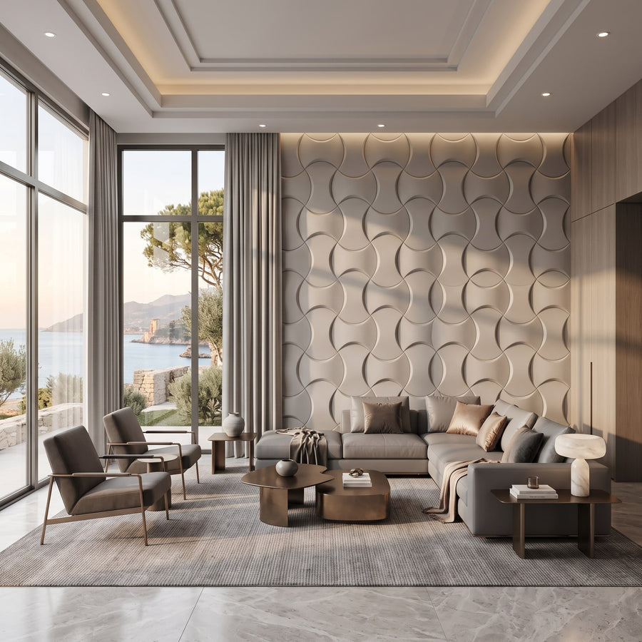 Coco Geometric 3D Leather Wall Panel in Grey