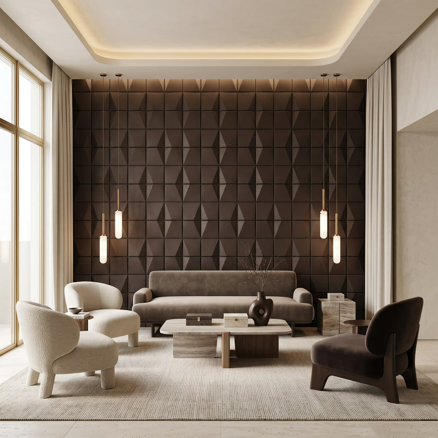 Flawless Square 3D Leather Wall Panel in Dark Brown