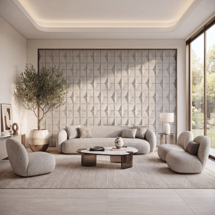 Flawless Square 3D Leather Wall Panel in Light Grey