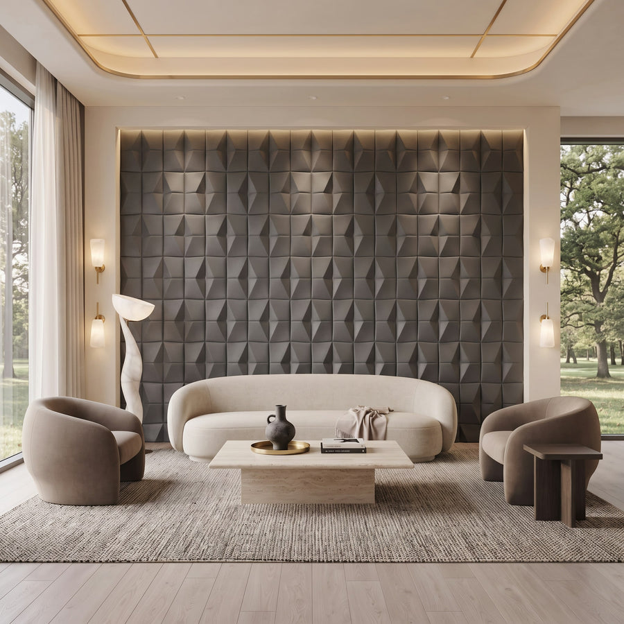 Flawless Square 3D Leather Wall Panel in Charcoal Grey