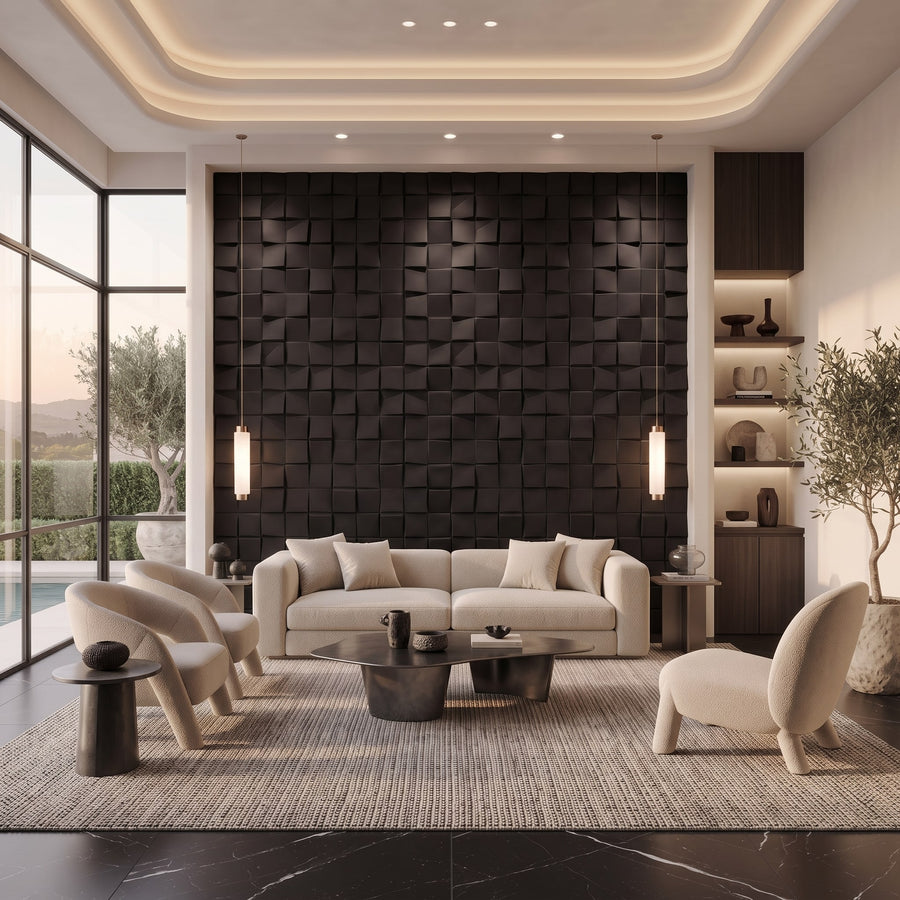 Ubiquitous Square 3D Leather Wall Panel in Black