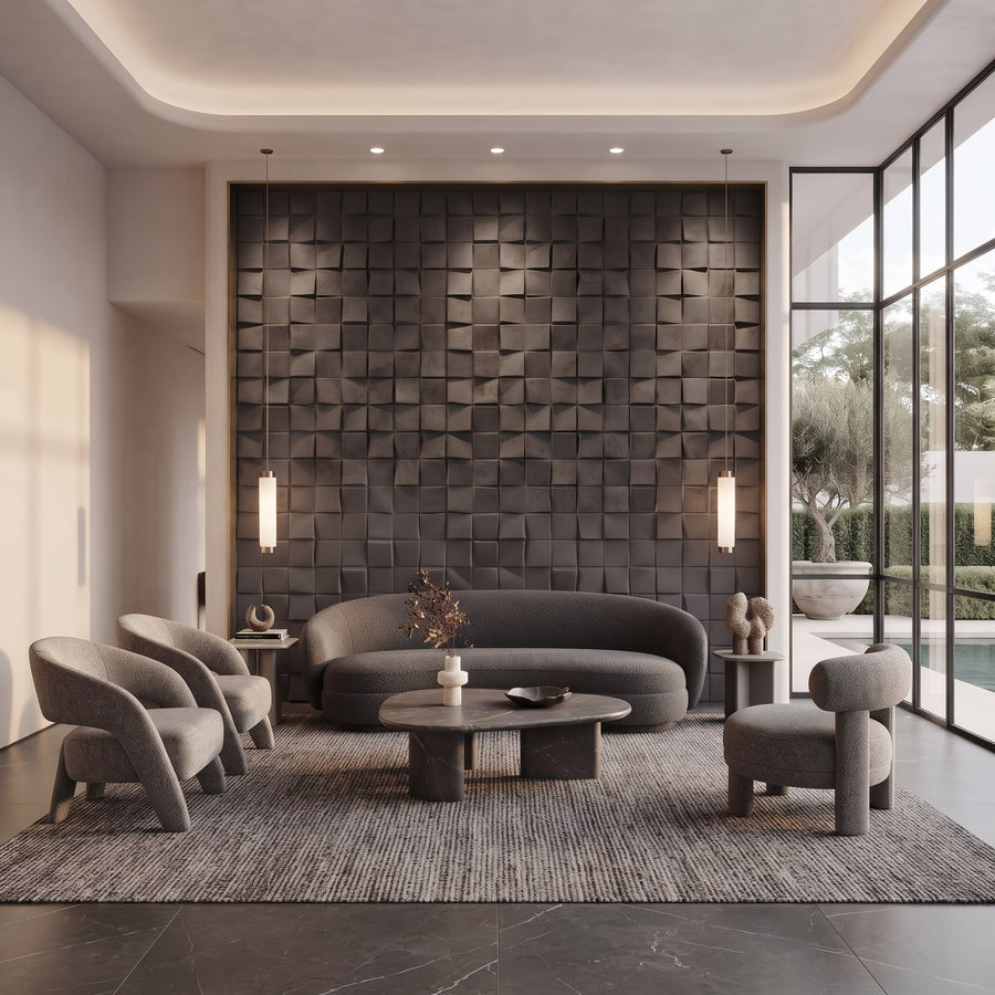 Ubiquitous Square 3D Leather Wall Panel in Charcoal Grey