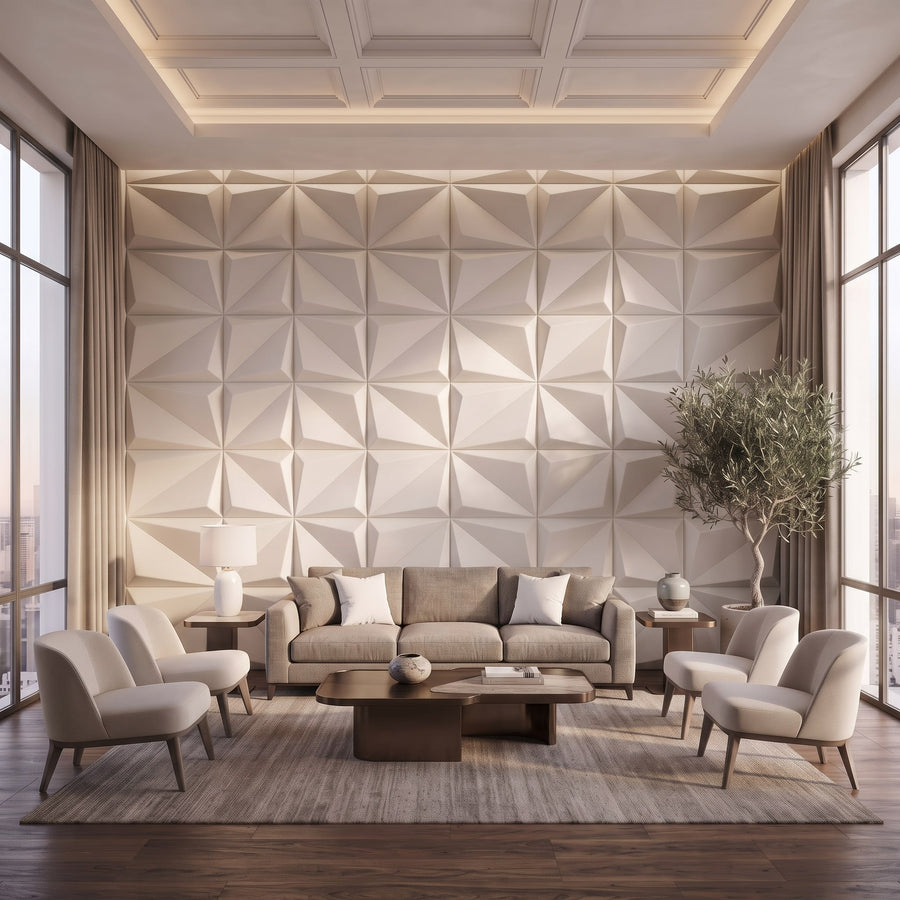 Leaves Square 3D Leather Wall Panel in Classic White