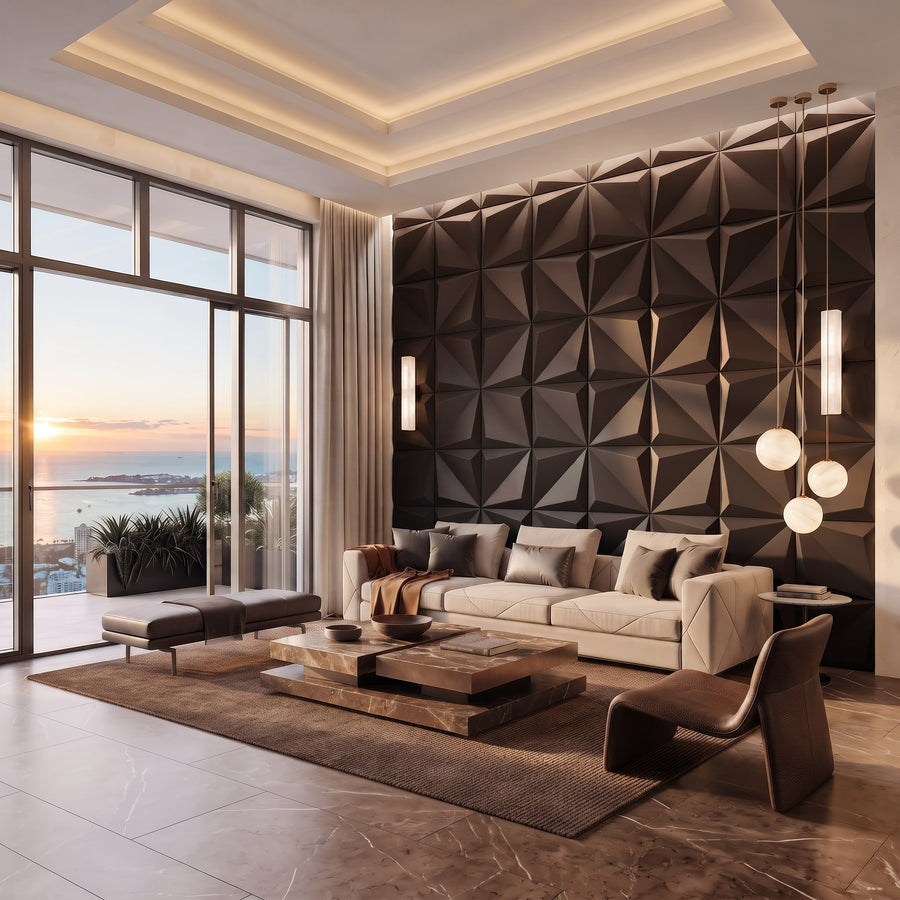Leaves Square 3D Leather Wall Panel in Dark Brown