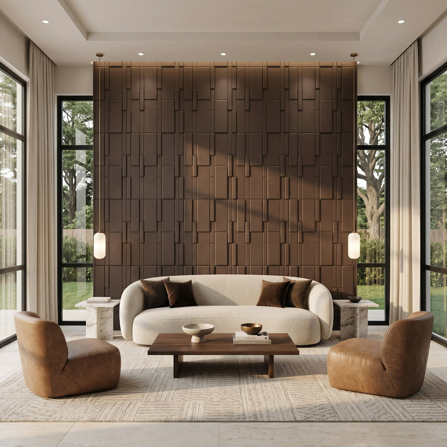Flux Square 3D Leather Wall Panel in Dark Brown