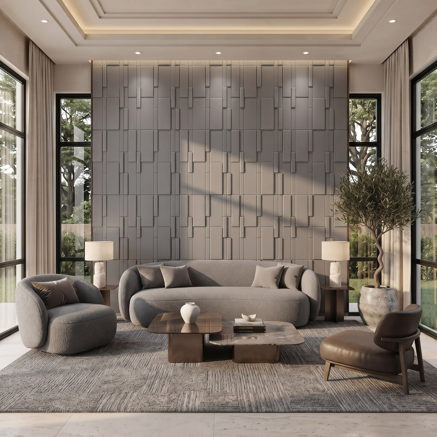 Flux Square 3D Leather Wall Panel in Grey