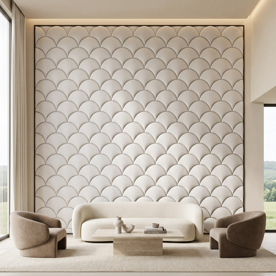 Mermaid Scales Geometric 3D Leather Wall Panel in Classic White