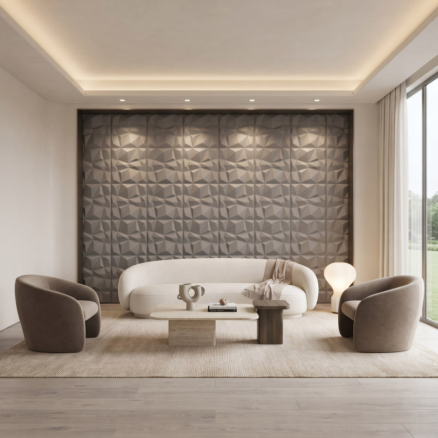 Diamond Fever Square 3D Leather Wall Panel in Grey