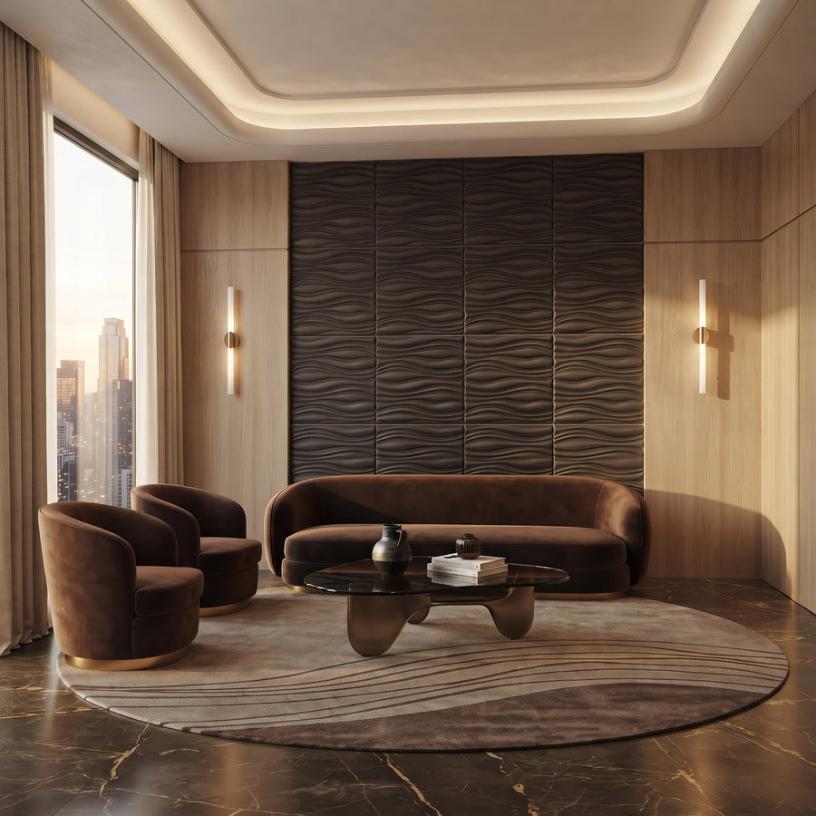 Gnarly Square 3D Leather Wall Panel in Dark Brown