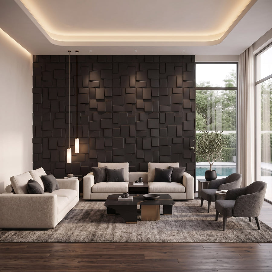 Rubik Square 3D Leather Wall Panel in Black