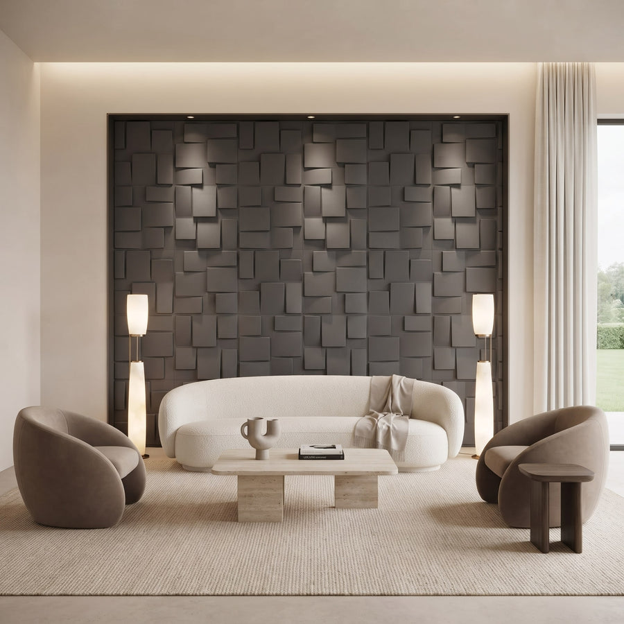 Rubik Square 3D Leather Wall Panel in Charcoal Grey