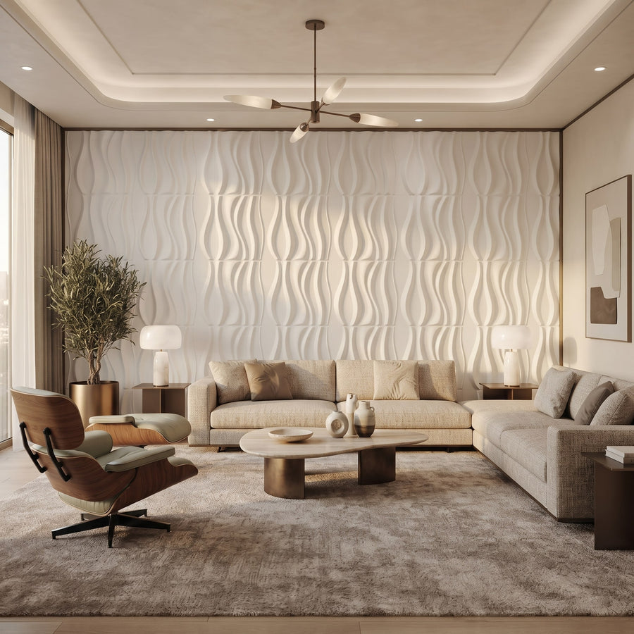 River Square 3D Leather Wall Panel in Classic White