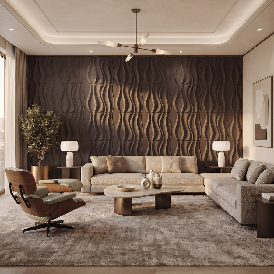 River Square 3D Leather Wall Panel in Dark Brown